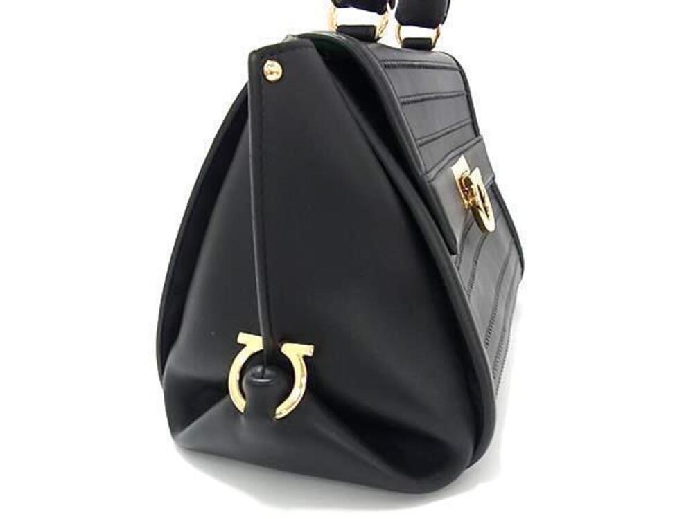 Salvatore Ferragamo 2way Leather Bag Sofia Gancini GG Shoulder Black